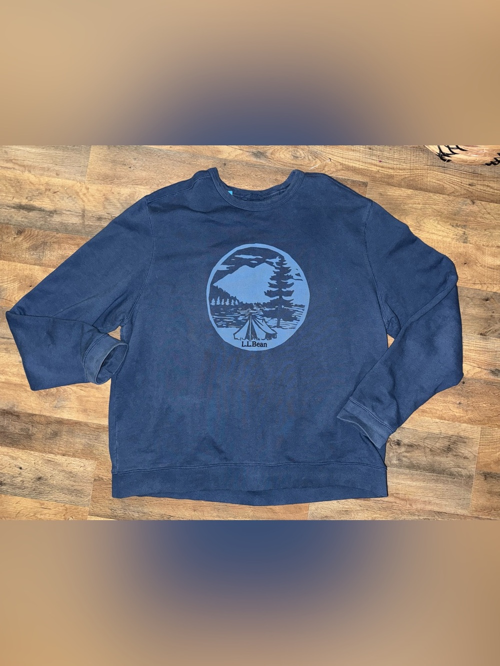 L.L. Bean Navy Crewneck Sweatshirt with Light Blue Scenic Graphic